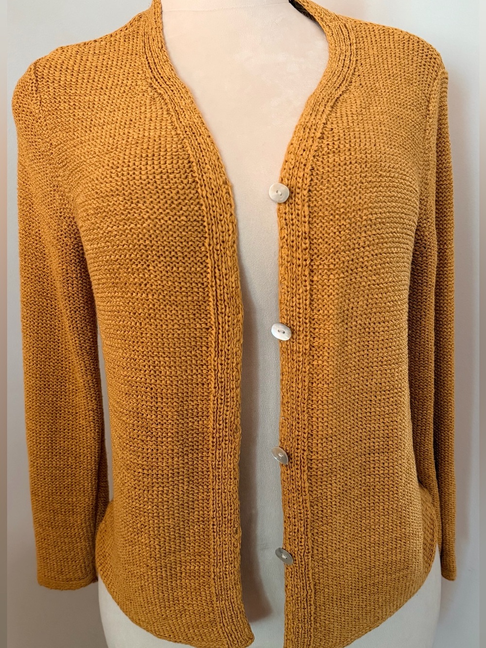 Crazy Horse Collection S Mustard Open Knit Cardigan Boho Lagenlook Artsy
